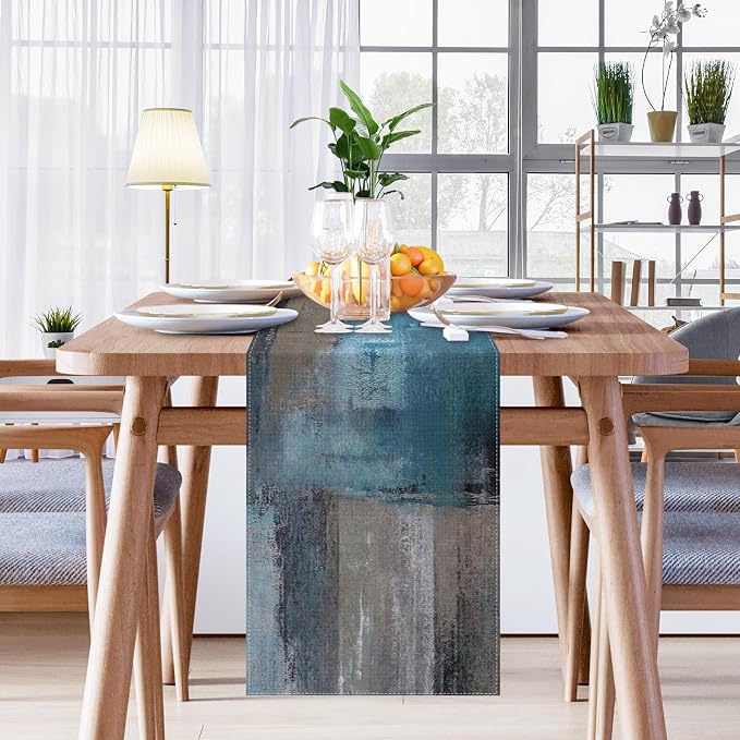 Emvency Table Runner, 13x72 Inch, Abstract Modern Blue | Grey Painting Dining - Image 7