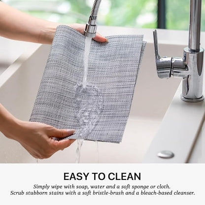 LEXMORE Placemats Set of 6 Vinyl/Plastic Woven Place Mats for Kitchen Table Indoor/Outdoor Washable Placemat Wipeable Dining Table Mats(Gray)