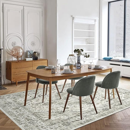 Deerly Washable Rugs 8x10 Area Rug Large Rugs for Living Room - Boho Large Vintage Non-Slip Distressed Carpet Aesthetic Print Floor Rug Cream