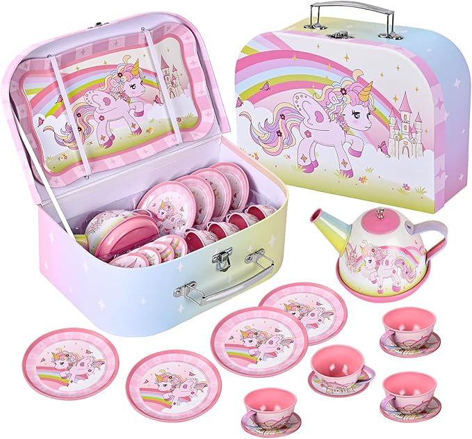 Tea Party Set for Little Girls, Pretend Tin Teapot Set by FairyToona