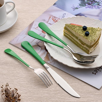 20-Piece Green Silverware Set 18/0 Stainless Steel Silverware Set Green Handle Cutlery Set Service for 4 Dinner Knives Forks Spoons Set Flatware Set Finish Dishwasher Safe…