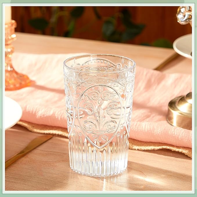 48 Pcs 16 oz Plastic Vintage Drinking Glasses Stemless Ribbed Highball Glasses - Image 5