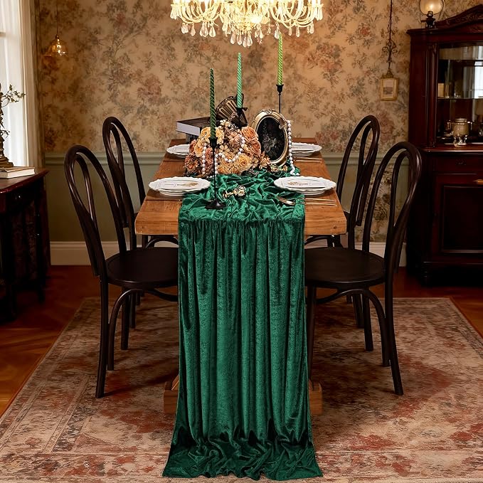 Velvet Table Runner Emerald Green 29x120 Inch Soft Fall Christmas Runners | 3 - Image 3