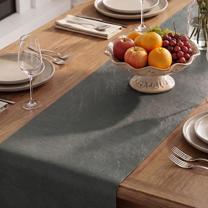 Artoid Mode Grey Double Sided Vinyl Faux Leather Table Runner, Seasonal - Image 8