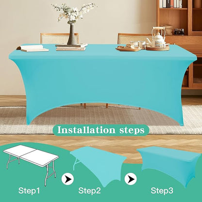 4FT Table Cloth for Rectangular Fitted Events Stretch Sky Blue Table Covers Washable Spandex Tablecloth Protector for Party, Wedding, Cocktail, Banquet, Festival