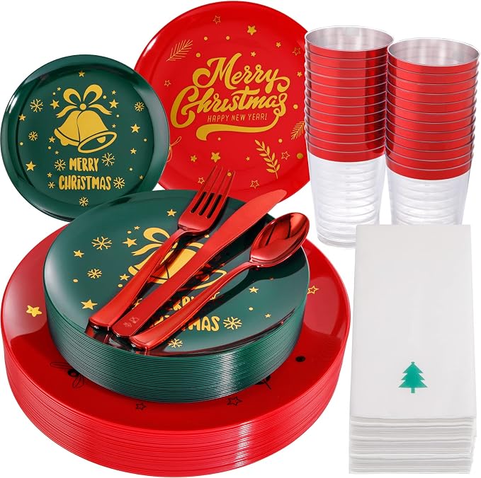 175pcs Christmas Plates Plastic Disposable by WDF