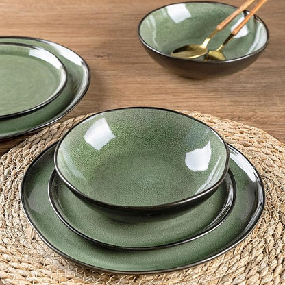 AmorArc Ceramic Dinnerware Sets,Handmade Reactive Glaze Stoneware Plates and Bowls Set,Highly Chip and Crack Resistant | Dishwasher & Microwave Safe Dishes Set,Service for 4 (12pc)