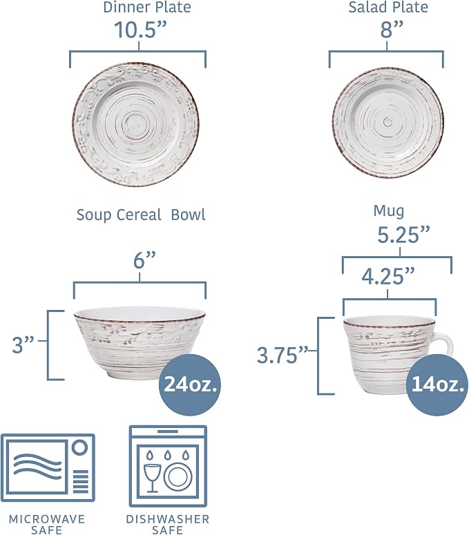 Pfaltzgraff Trellis White 16-Piece Stoneware Dinnerware Set, Service - Image 3