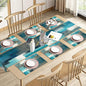Emvency Table Runner and Placemats Set of 6, Farmhouse Abstract Teal | Grey by Emvency