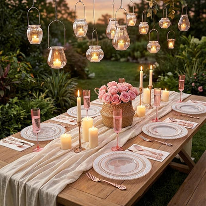 102PCS Rose Gold Plastic Plates - Clear Rose Gold Disposable Plates Include 51PCS 7.5inch Dessert Plate 51PCS 10.25inch Dinner Plate Perfect for Weddings Valentine's Day Parties