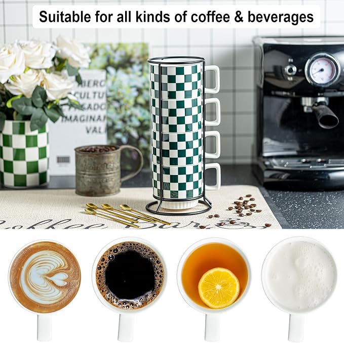 Miamolo Coffee Mugs with Stand and Spoons, Stacking Space-saving | 11oz - Image 4