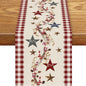 Western Texas Table Runner, Rustic Farmhouse Red Plaid Check Golden Star Barn by Unknown