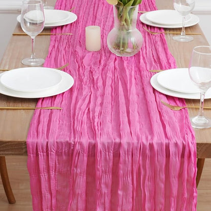 Asee'm Hot Pink Cheesecloth Table Runner Summer 10FT Fuchsia Gauze Sheer | Boho - Image 2