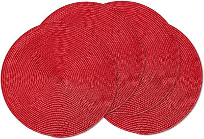 AHHFSMEI Round Braided Placemats 15 Inch Round Table Mats for Dining Tables Natural Woven Heat Resistant Place mats Set of 4 (red,4)