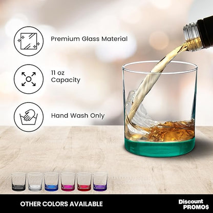 Whiskey Glasses by Libbey 10 oz. Set of 10, Bulk Pack - Heavy Base Old Fashioned Glass, Perfect for Scotch, Bourbon, Whiskey, Cocktail - Green