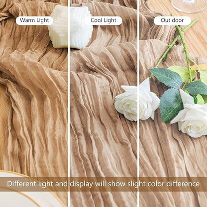 Cheesecloth Table Runner 10FT 4Pcs Nude Boho Gauze Rustic Sheer Runners | - Image 5