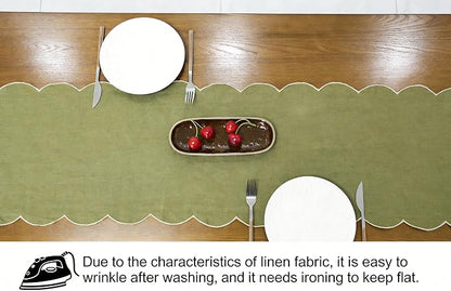 100% Natural Linen Rustic Scalloped Embroidery Table Runner 104 Inches Long - Image 5