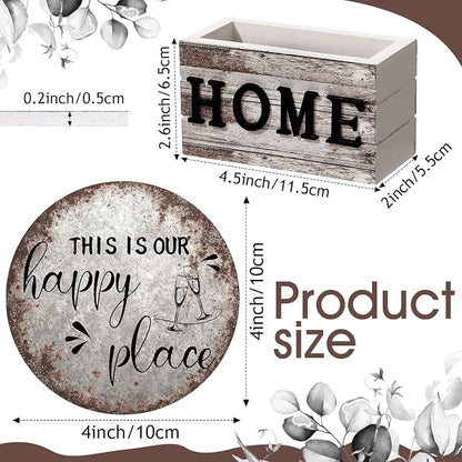 Queekay Coasters Set of 6 House Warming Gifts New Home Wooden Farmhouse Drink - Image 2