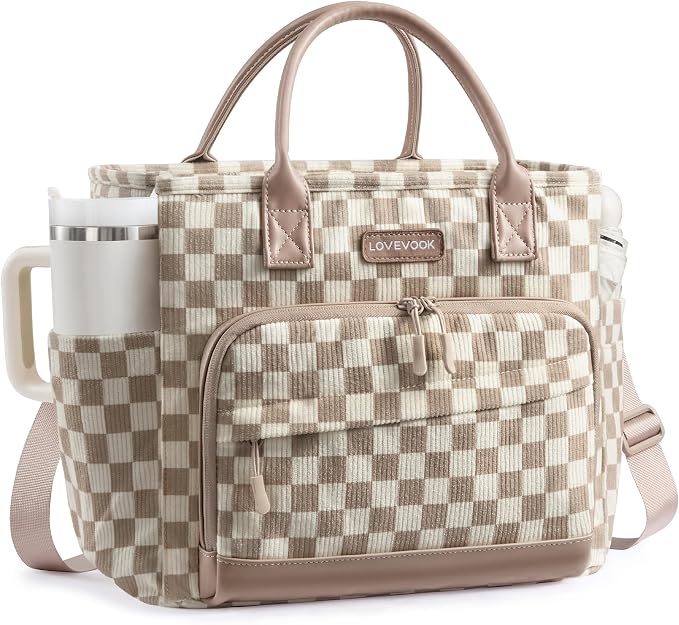 LOVEVOOK Lunch Box for Women, Adult Lunch Bag for Work, Mocha Checker | by LOVEVOOK