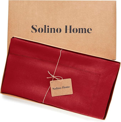 Solino Home Red Linen Tablecloth 60 x 132 Inch - 100% Pure Linen Hemstitch Table Cloth for Rectangle Tables - Classic Hemstitch, Machine Washable Tablecloth for Valentines, Winter