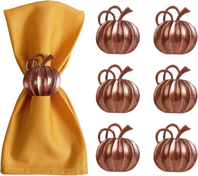 wonlex Fall Napkin Rings Set of 6, Pumpkin Napkin Holders Ring by wonlex