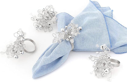 12 Pcs Decorative Beaded Napkin Rings - Elegant Napkin Ring Modern Cloth Napkin Holders for Table Kitchen Dinner Decor Party Wedding Special Occasion Everyday Use (Silver) - ALPHA Living HOME