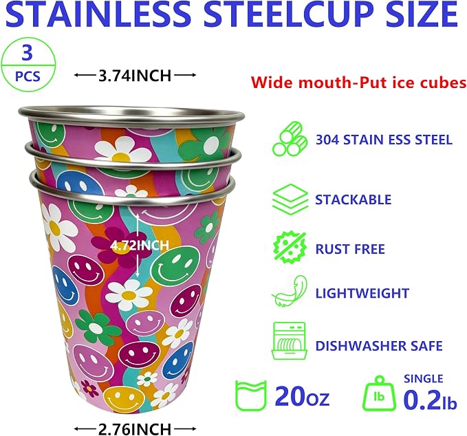 20oz 3PCS Stainless Steel Pint Cups, Reusable metal Cups, Drinking | Pint - Image 2