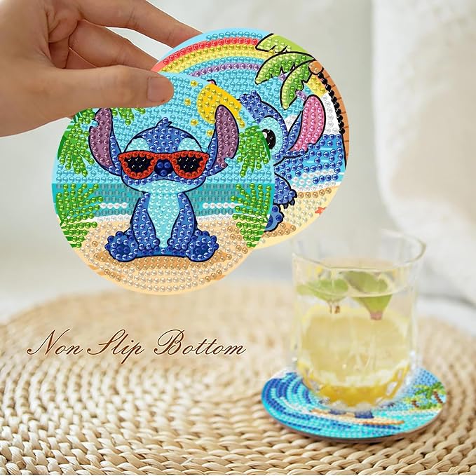 Fuinkqe 8Pcs Diamond Art Coasters Kits, Cartoon Diamond Painting Coasters - Image 4
