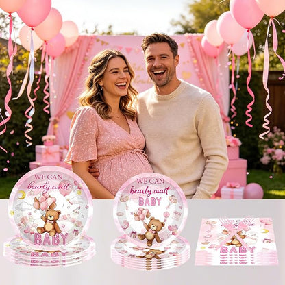 96 Pcs We Can Bearly Wait Baby Shower Decorations, Bear Tableware Set | - Image 6