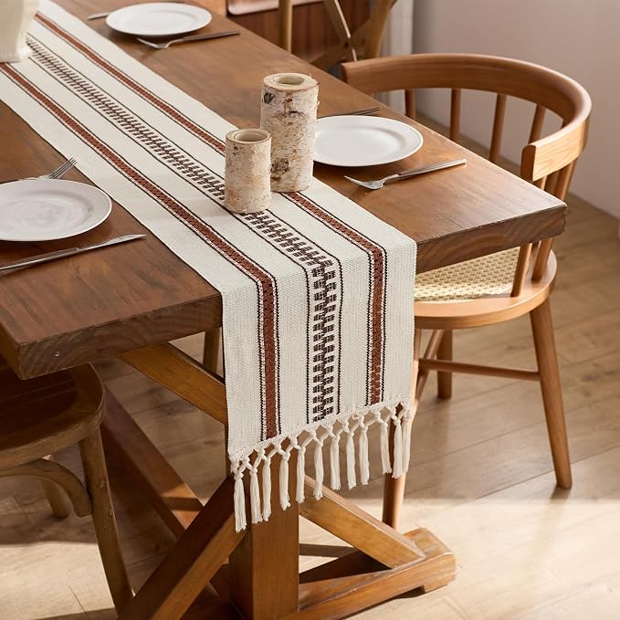 Baccessor Boho Macrame Table Runner, Terracotta Cotton Woven Table Runner - Image 6