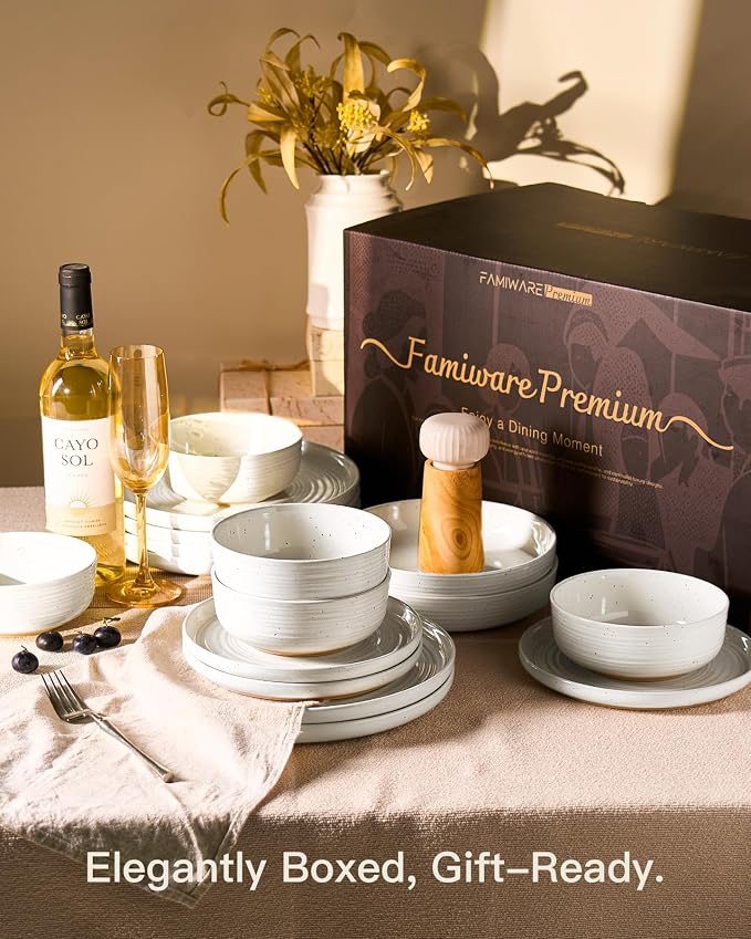 Stoneware Dinnerware Set for 8, Plates and Bowls, Chip & Scratch Resistant - Image 6