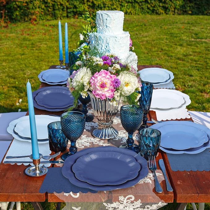 NatNarr Dusty Blue Party Plates And Napkins Set, 24 Guests, 4-Tone Gradient Blue - Image 5