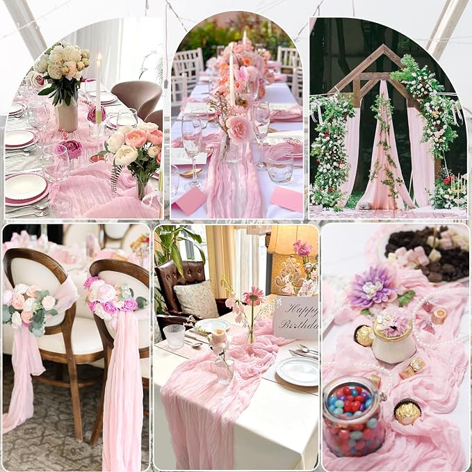 12 Pack Light Pink Table Runner Cheesecloth, Summer Rustic Sheer Gauze Table - Image 5
