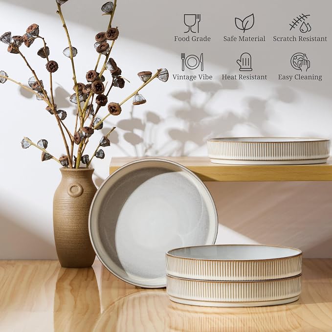 E-far Pasta Bowls Set of 4, 35oz Large Salad Bowl Plate - Image 5