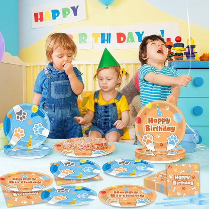 96Pcs Blue Dog Happy Birthday Party Supplies Cartoon Puppy Paper Plates and - Image 6