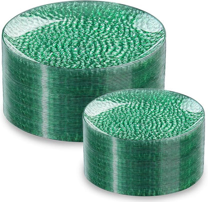 Rubtlamp 100 Pcs Clear Green Plastic Plates Dinnerware Set, 50 Dessert platos by Rubtlamp