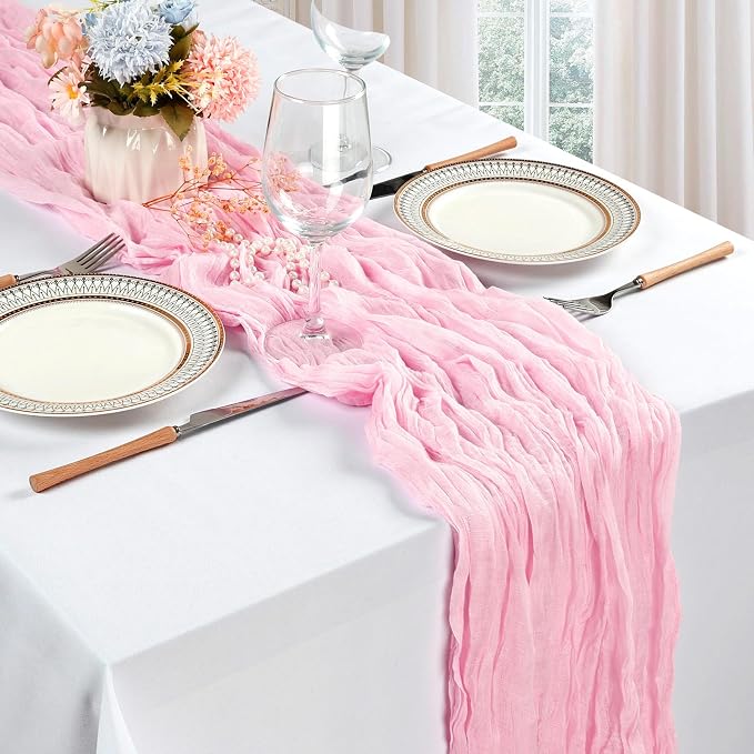 12 Pack Pink Cheesecloth Table Runner 17 x 108 Inch | Boho Gauze Cheese Cloth - Image 3