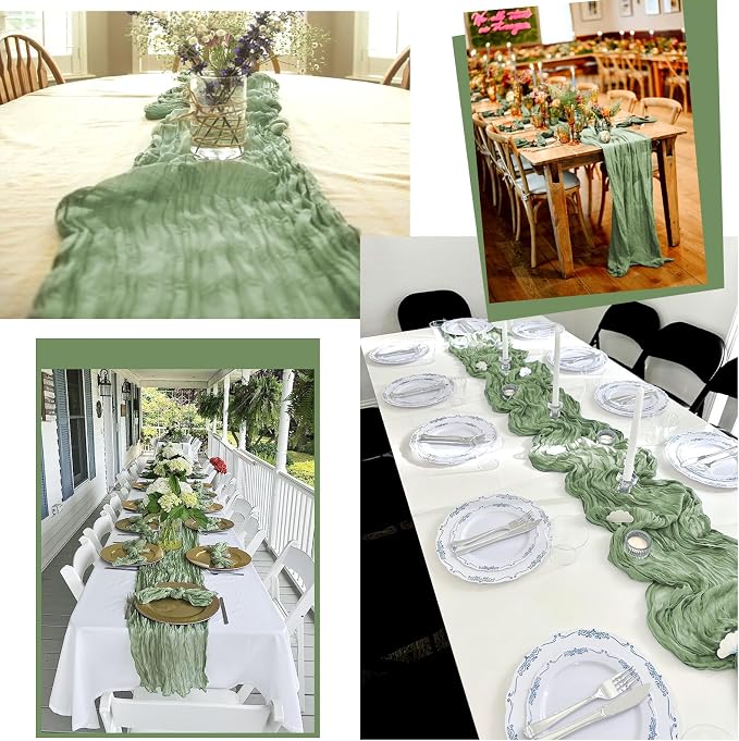 25 Pack Sage Green Table Runner 17 x 108inch Cheesecloth Table Runner Boho - Image 7