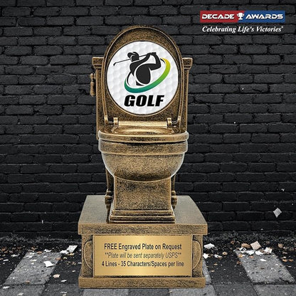 Decade Awards Action Pedestal Gold Toilet Bowl Trophy with Optional Inserts - Custom Engraved Plate On Request (7 Inch Tall)
