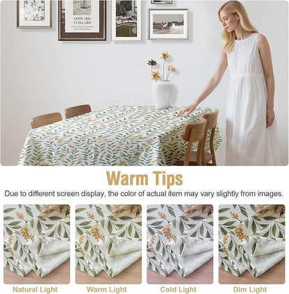 H.VERSAILTEX Linen Table Cloths Floral Printed Tablecloth Spill-Proof Waterproof Table Cover for Dining Buffet Feature Soft and Thick Fabric Wrinkle Free, 60 x 84 Inch, Adela Botanical Motif - Sage