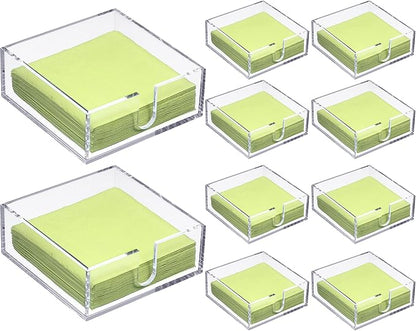 Acrylic Cocktail Napkin Holder for Table, Clear Beverage Napkin Holder Square Rectangle for Dinner, Kitchen, Bathroom, Restaurant, Bar (10 Pieces, 5.5 x 5.5 Inch)