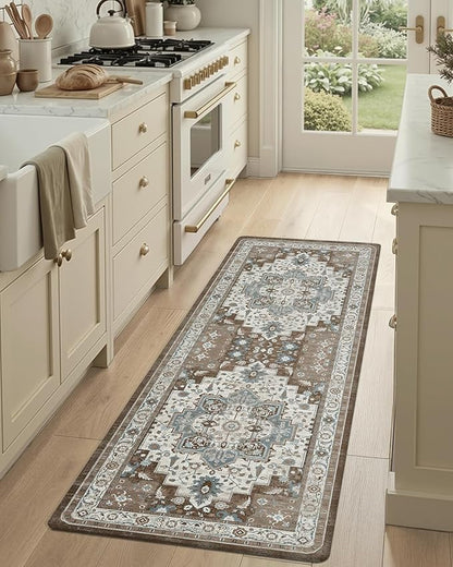 Color&Geometry Anti Fatigue Kitchen Mats for Floor 24x59, Vintage Decor, Easy Clean, Waterproof & Oil Proof, 0.4" Thick Cushioned, Non-Slip Kitchen Runner Rug for Sink, Laundry, Office, Brown