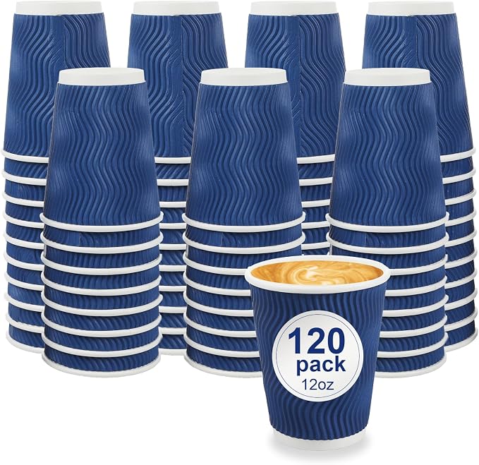 RAZCC Coffee Cups, 120 Pack 12 oz Disposable Insulated Paper Cups, Corrugated by RAZCC