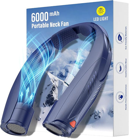 Portable Neck Fan with Reading Light, 6-Speed Wearable Fan, 6000mAh USB-C by Gentsvip