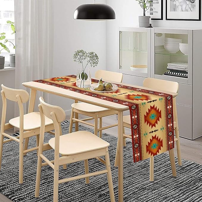 Aztec Southwest Table Runner, Ethnic Style Geometric Triditional Kitchen Table - Image 3