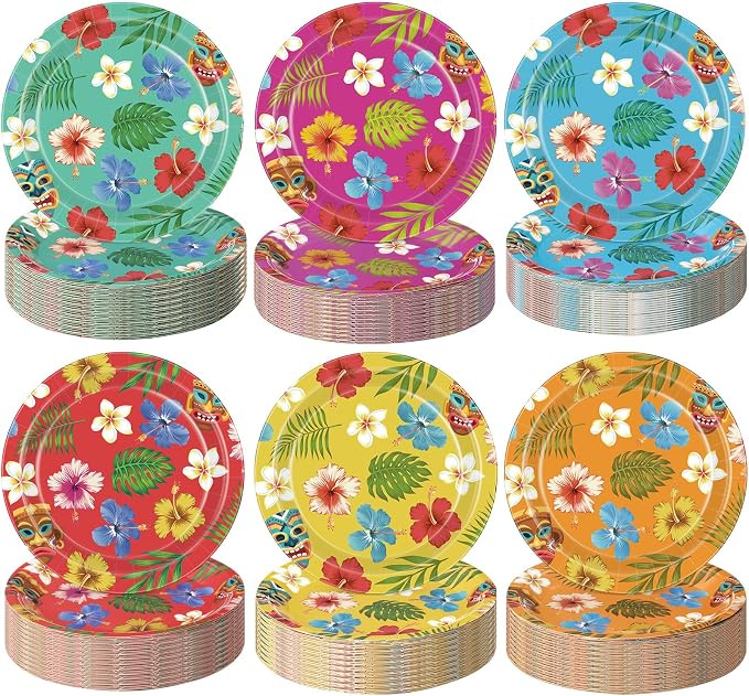 Gerrii 60 Pcs Hawaiian Tropical Luau Party Plates 7 Inch Summer Floral by Gerrii