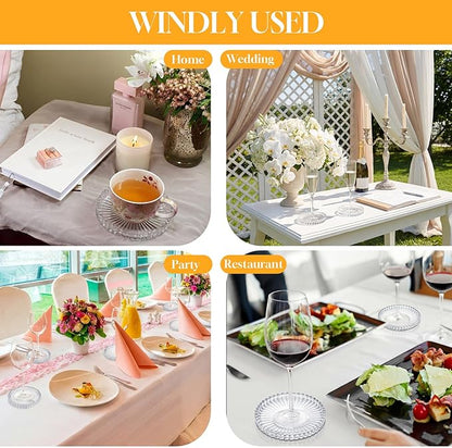 Remerry 6 Pcs Clear Crystal Coaster Set with Holder Glass Coasters for Drinks 4 Inch Drinks Crystal Round Cup Coasters Coffee Table Decor for Office Kitchen Bar Restaurant Patio (Transparent)