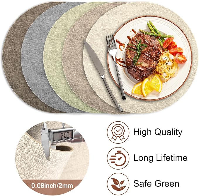 Round Faux Leather Placemats and Coasters, Reversible Heat Resistant Non-Slip - Image 5