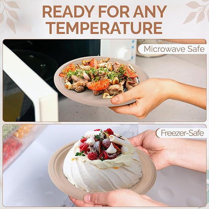 Heavy Duty Eco-Friendly PFAS-free Compostable Plates, Disposable Plates - Sugarcane Party Plates | 100% Bagasse Biodegradable (75, Natural, 10")