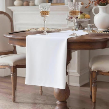 White Table Runner, Waterproof Washable Runners 108 Inches Long | Reusable - Image 2